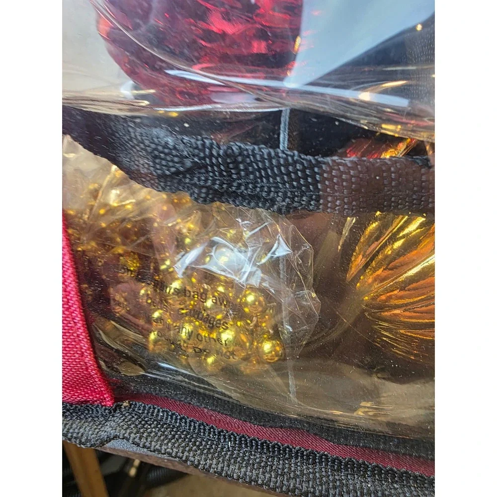 Assorted Christmas Ball Ornaments Red Gold Copper Ribbed Set with Storage Bag